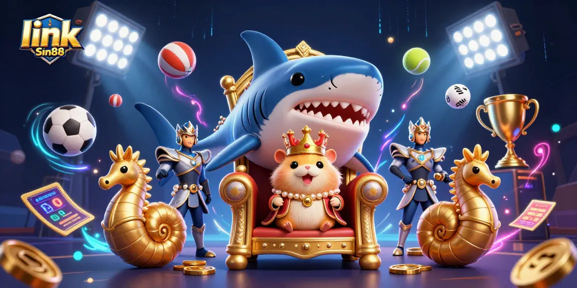 Experience thrilling gaming with link Sin88 in a vibrant underwater casino scene featuring a golden hamster king.