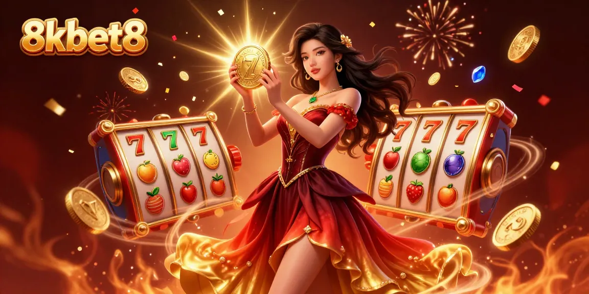 Experience the thrill of 8kbet8 with vibrant 3D casino illustration showcasing winning elements.