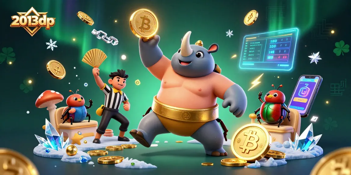 Experience thrilling gaming action at 2013dp with a vibrant 3D illustration showcasing unique characters and crypto elements.