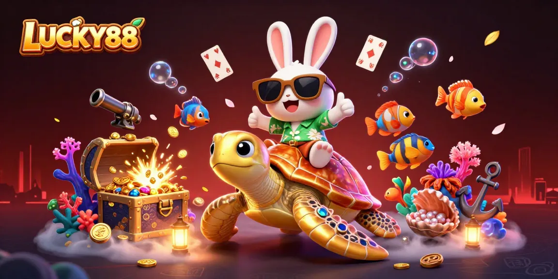 Experience thrilling action with LUCKY88 as a lucky rabbit and sea turtle dive into dazzling treasure.