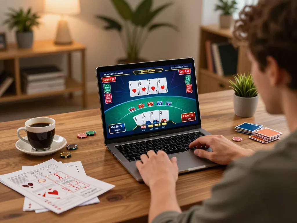 Engaging online blackjack game session at home with 壹發娛樂 on screen, showcasing strategic gameplay.