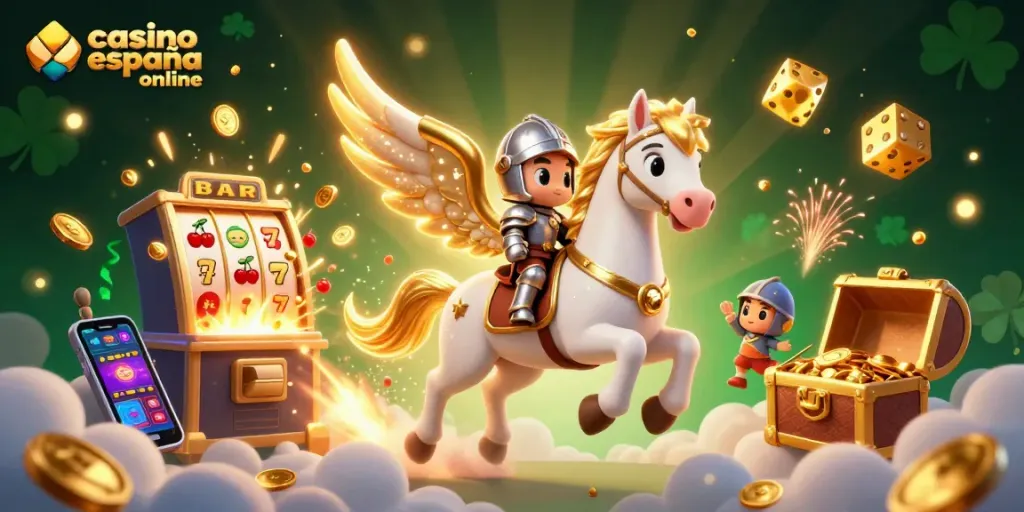 Disfruta de la emoción de casino España online con un caballo celestial y un caballero guerrero.