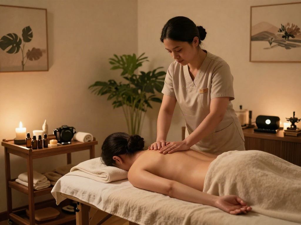 부천출장안마 soothing massage therapy with calming ambiance and nature elements