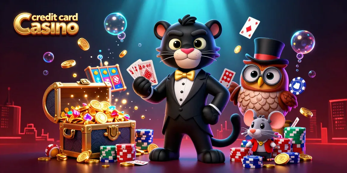 Enjoy an exciting scene at a credit card casino with characters engaging in card games, showcasing vibrant casino elements and dynamic action.