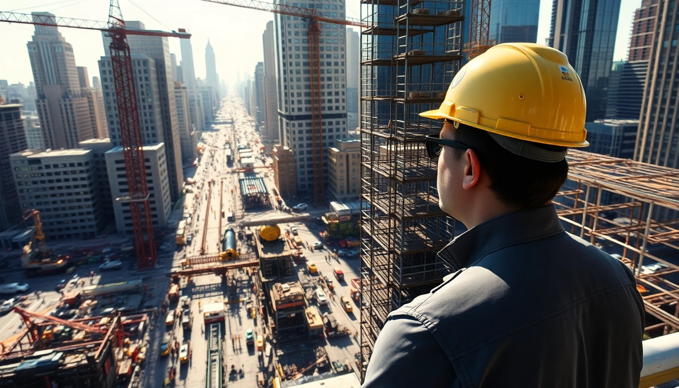 New York City Construction Manager supervising a vibrant construction site in the heart of the city.