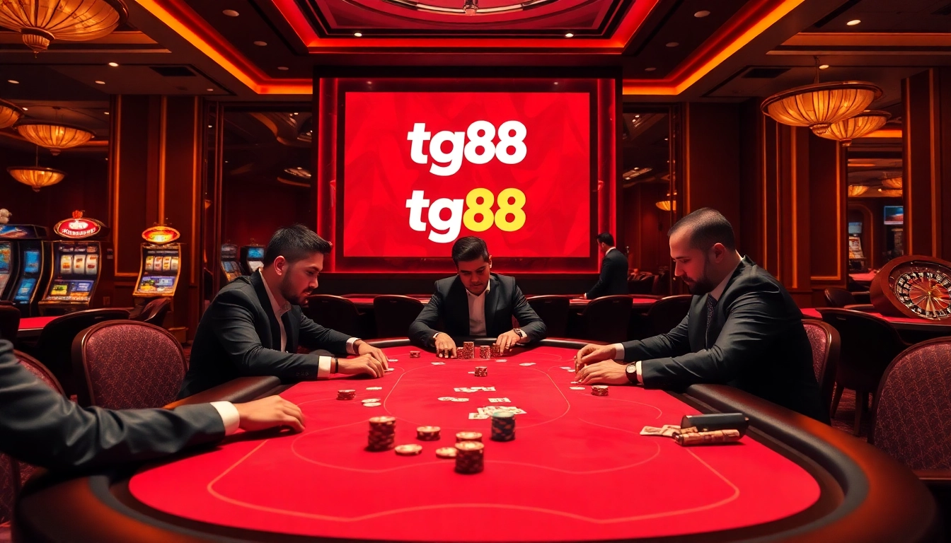Experience the excitement of nhà cái tg88 with a high-stakes poker scene in a luxurious casino setting.