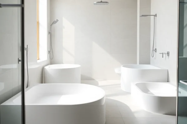 Explore elegant shower bases displayed in a modern bathroom with soft natural light.