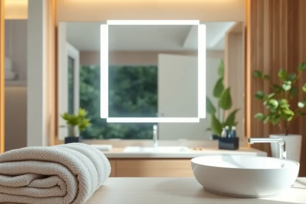 Modern LED mirror showcases light and elegance with mirror and led lights.