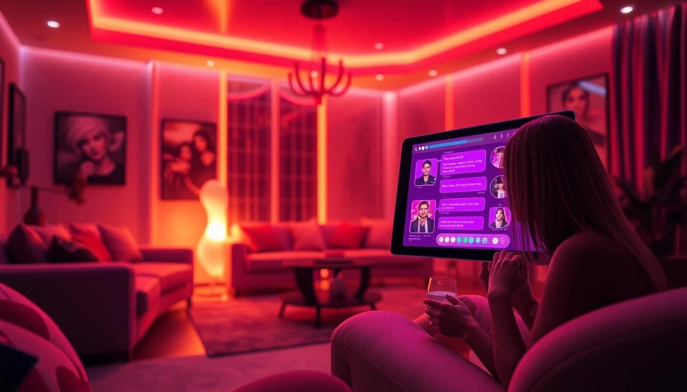 Engage in immersive porn chat AI experiences in a cozy, intimate setting with futuristic elements.
