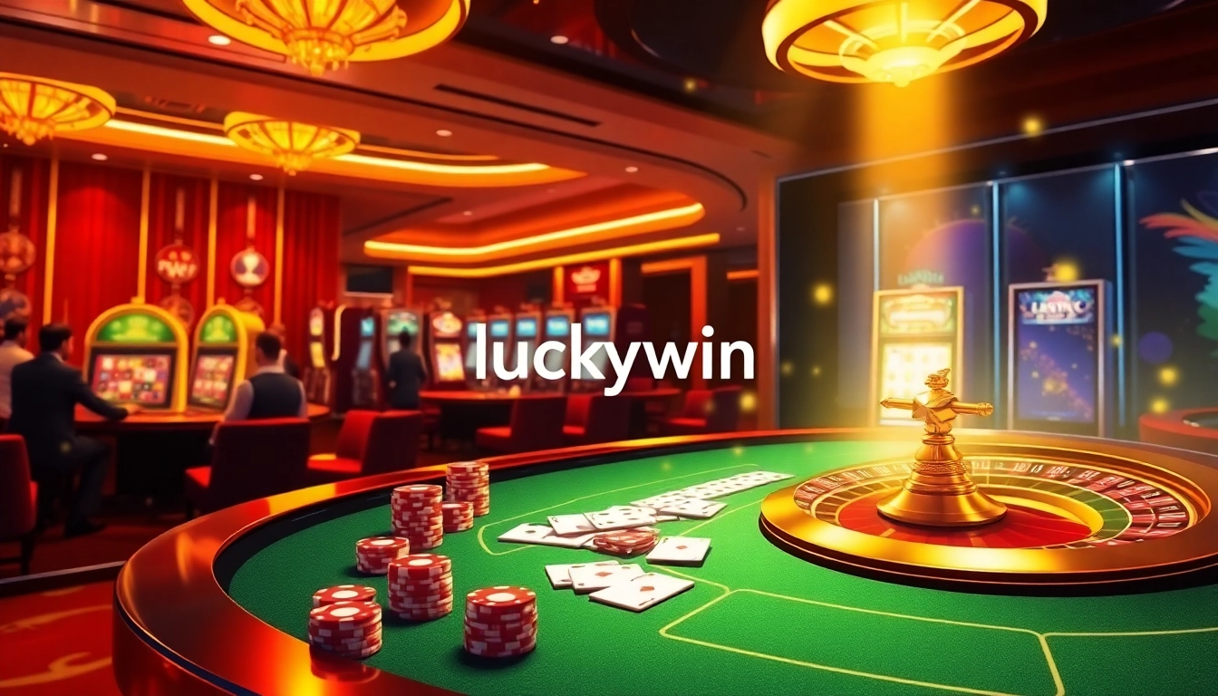 Engaging luckywin online casino scene featuring vibrant tables and excited players.