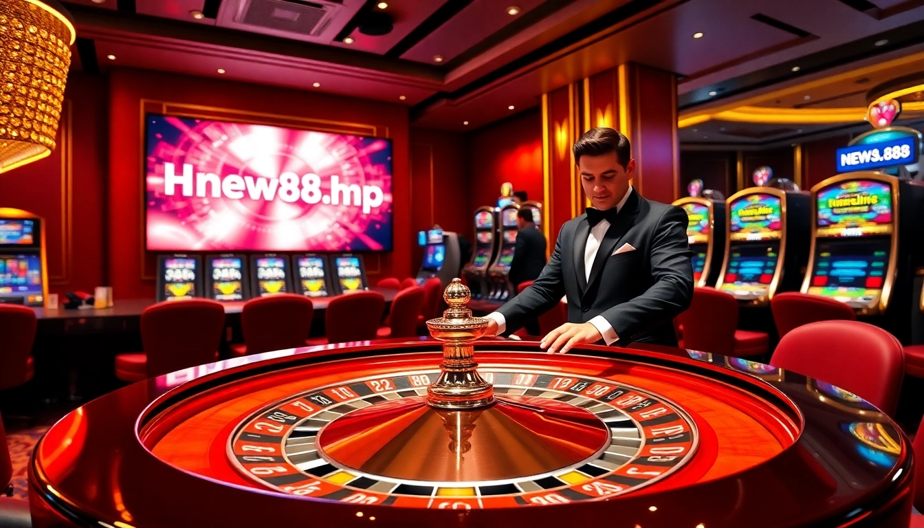 Experience the excitement of online gambling at https://new88.help/, featuring poker chips and a roulette table.