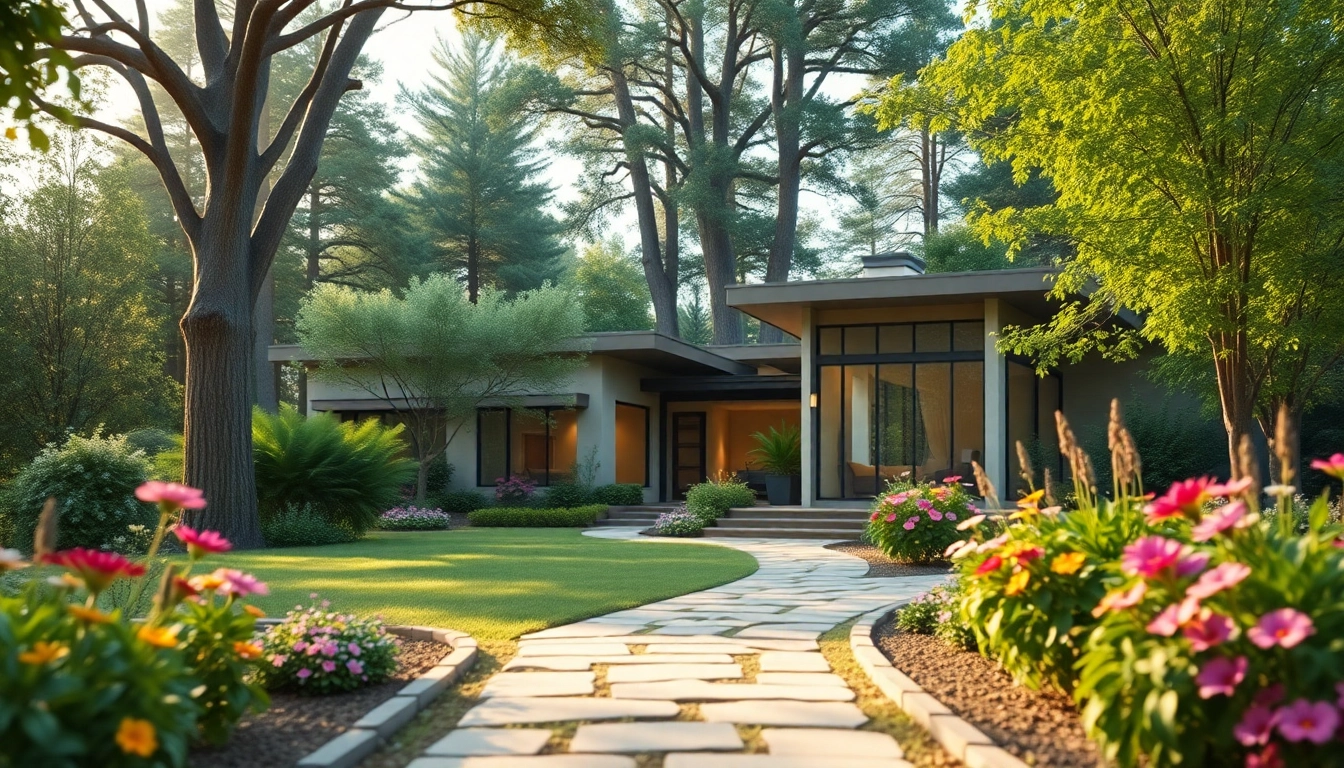 Rock View Road Revival features a stunning modern home embraced by lush greenery and vibrant landscaping.