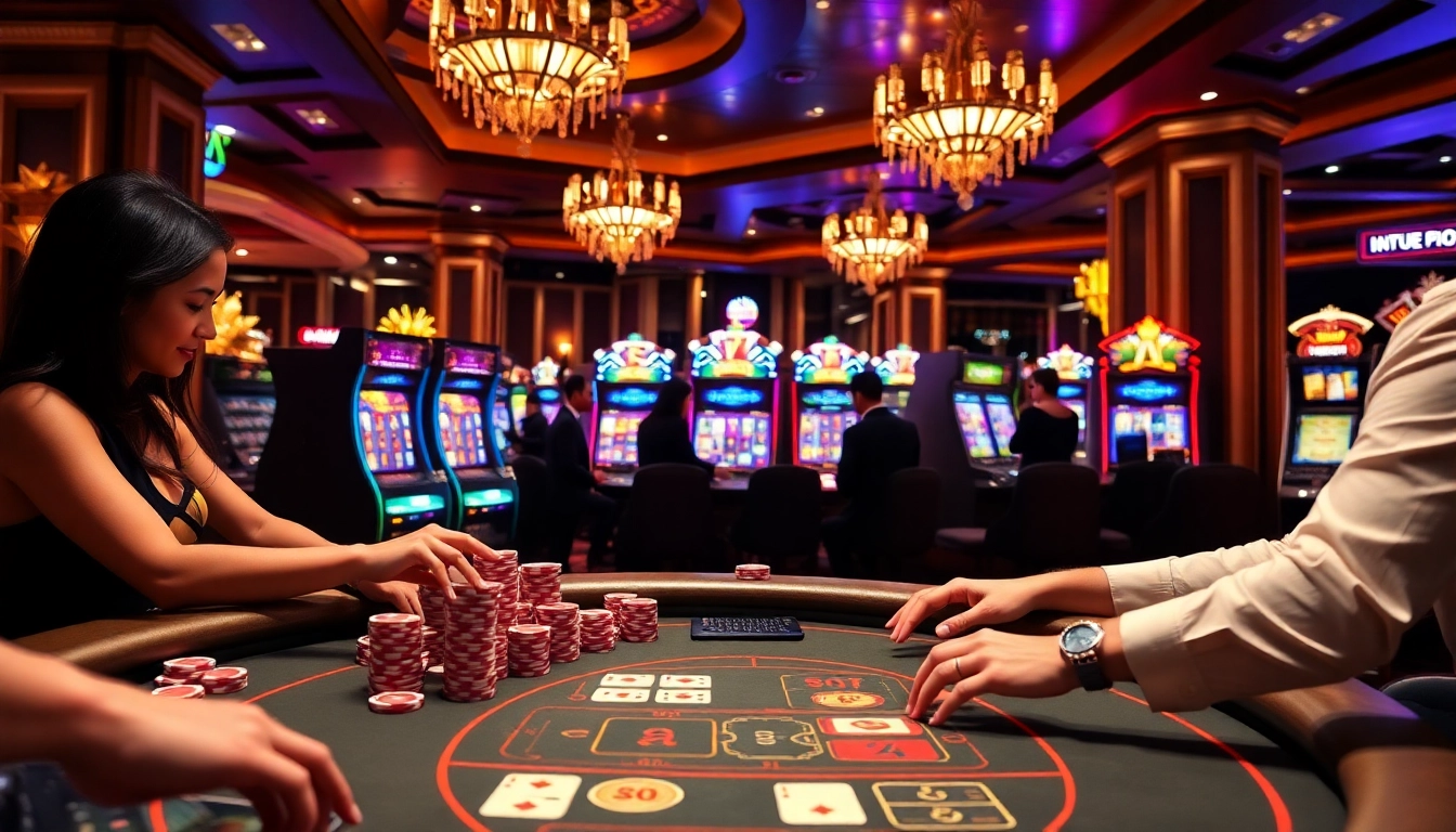 Experience the thrill of gaming at https://new88.pet/ with an engaging casino scene featuring high-stakes action.