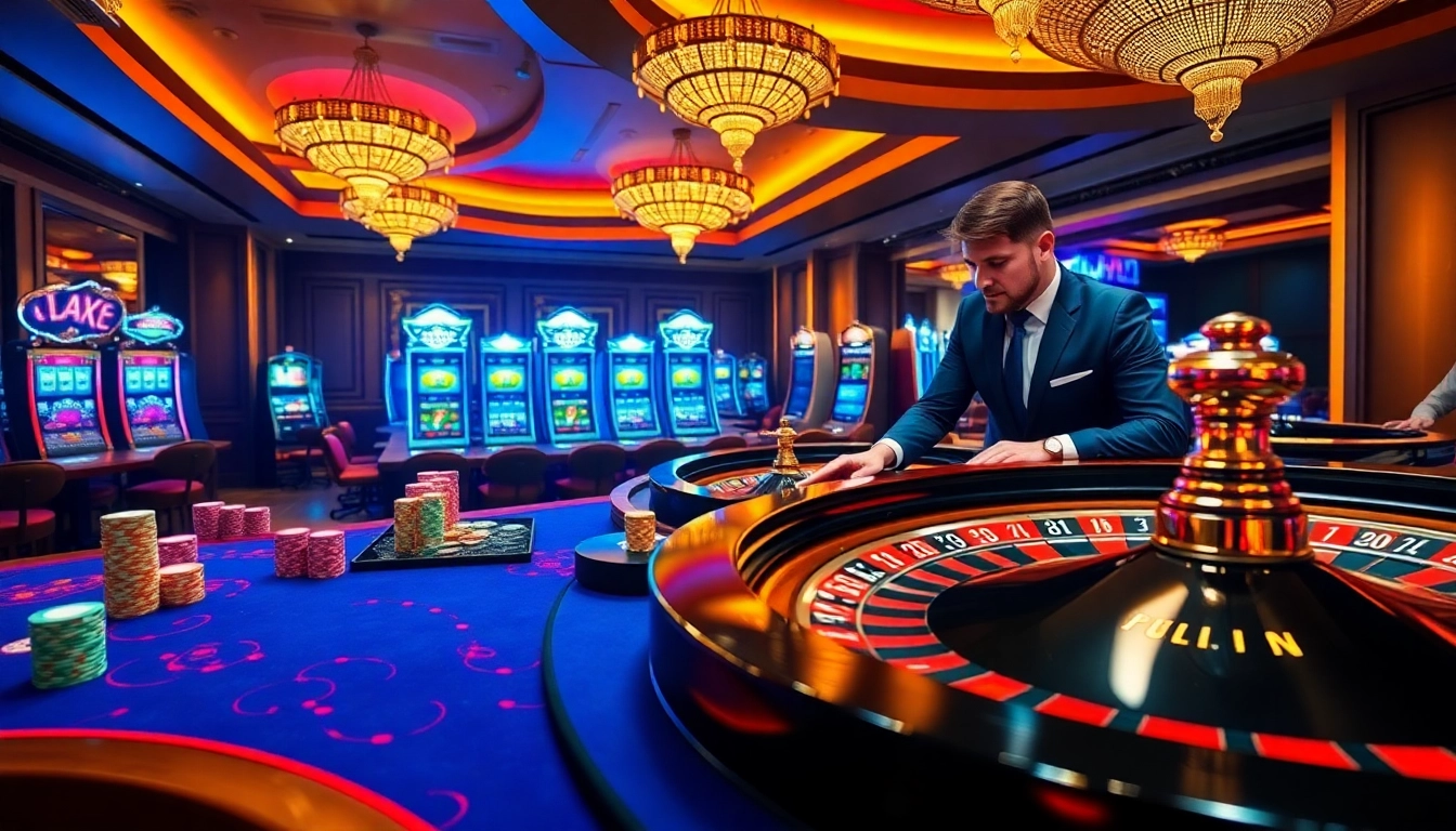 Experience the excitement at 23WIN with vibrant casino tables and colorful poker chips.